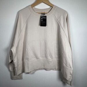 Nike Dri-FIT Cropped Sweatshirt Women's XXL Beige Embossed Logo Crewneck NWT
